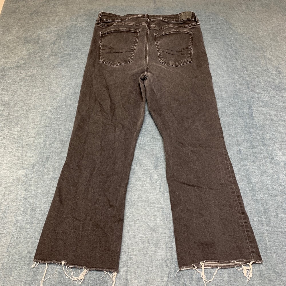 American Eagle Next Level Stretch Bootcut Jeans Womens 12 Black Denim Frayed Hem